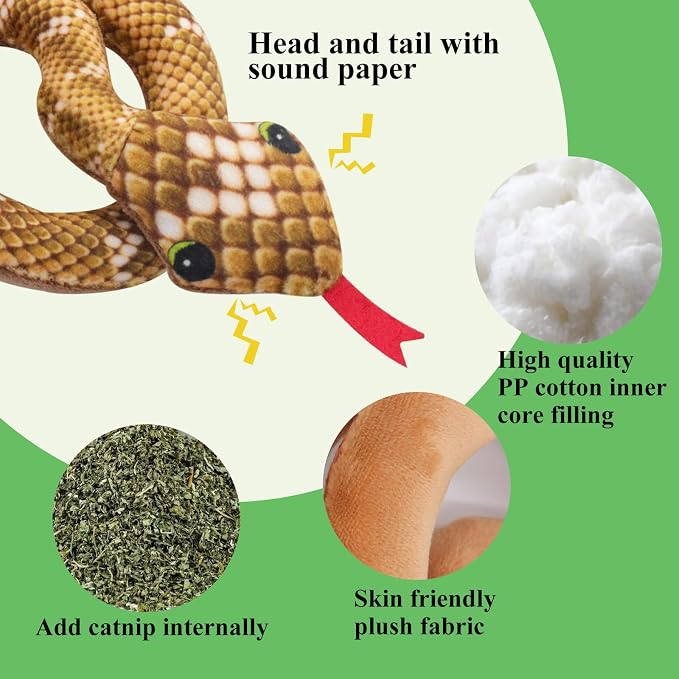 Andiker Catnip Toy,31.5inches Stuff Snake Interactive Snake Toy for Cats to Chew and Scrab (Green)