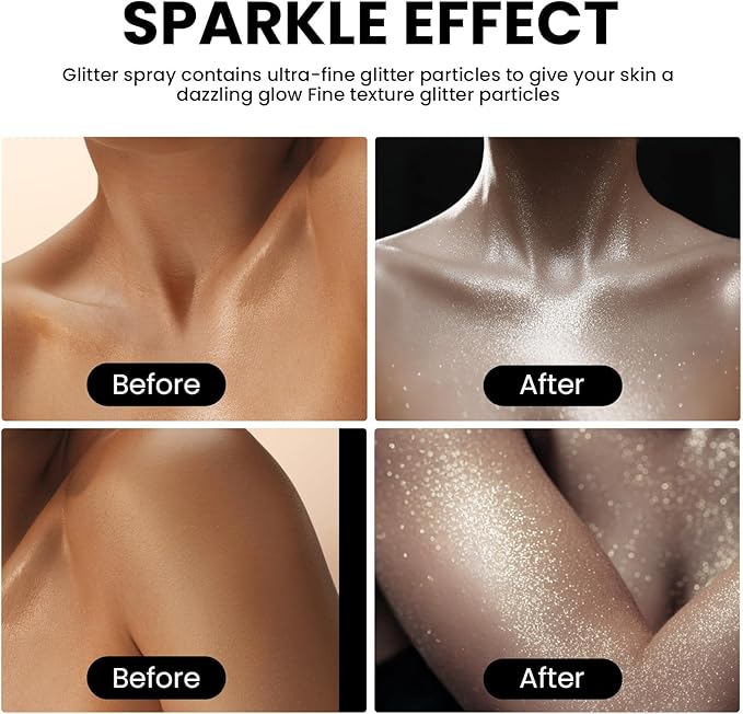 Body Glitter Spray Holographic Silver Glitter Hairspray Shiny Spray for Body Hair Clothes, Quick-Drying Long Lasting Shimmer Makeup for Music Festival Rave Prom Party (4.22 Fl Oz, Silver)