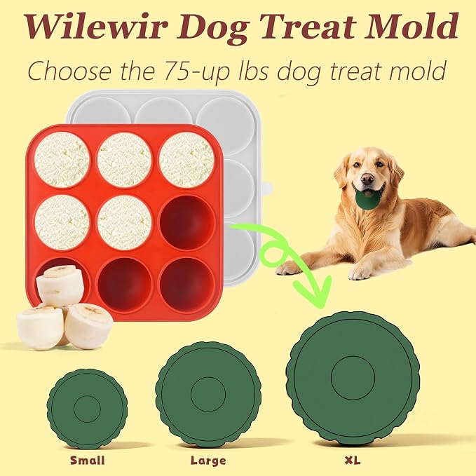 9-Cavity Silicone Frozen Dog Treat Mold with Lid for Woof Pupsicle & Power Chewer Pupsicle XL 75 lbs and Up, Reusable Frozen Dog Treat Tray Mold for Pupsicle Toy