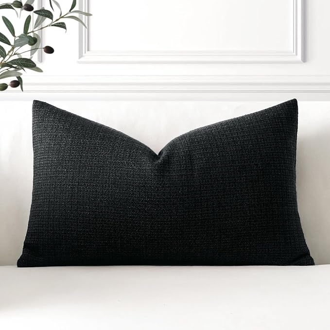 OTOSTAR Linen Throw Pillow Cover Set of 1 Decorative Lumbar Pillowcases Cushion Covers 12x20 Inch for Home Decor Sofa Bedroom Car 30 x 50CM Black
