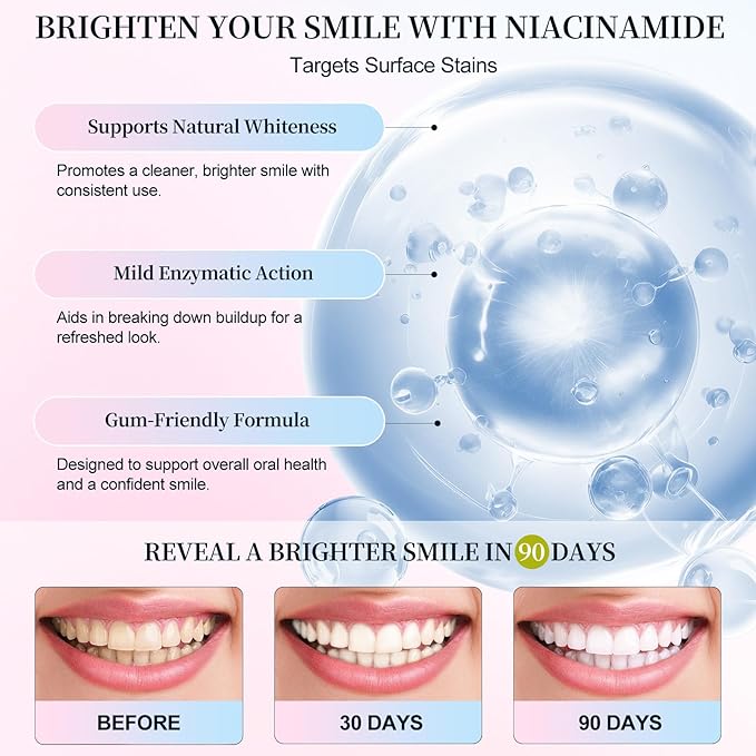 2pcs Niacinamide Whitening Toothpaste, Niacinamide Toothpaste Whitening， Fresh Breath，Improves Gum Health， Fluoride-Free Formula is Suitable for Sensitive Teeth (3.8oz)