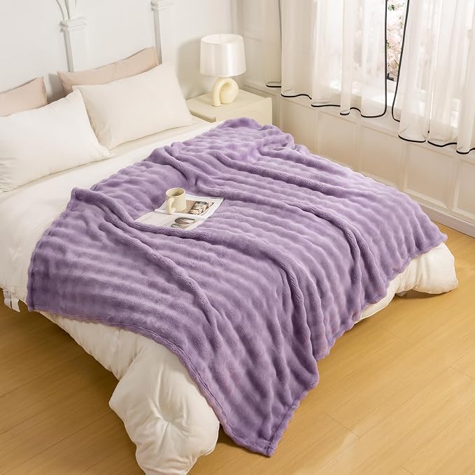 YUSOKI 3D Fleece Bubble Twin Size Blanket, Lilac Purple, 60"x80" | Ultra Soft, Non-Shedding, Lightweight for All Season Use, stays fluffy after repeated washes, Perfect Gifts, Machine Washable