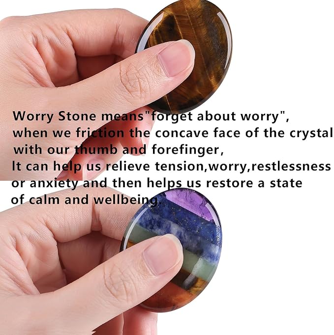 QINJIEJIE Crystals Thumb Worry Stone for Anxiety Healing Crystals Chakra Stone Tiger's Eye Oval Palm Chakra Worry Stones Reiki Meditation Crystal Anxiety Relief Items Gift for Him 2PCS