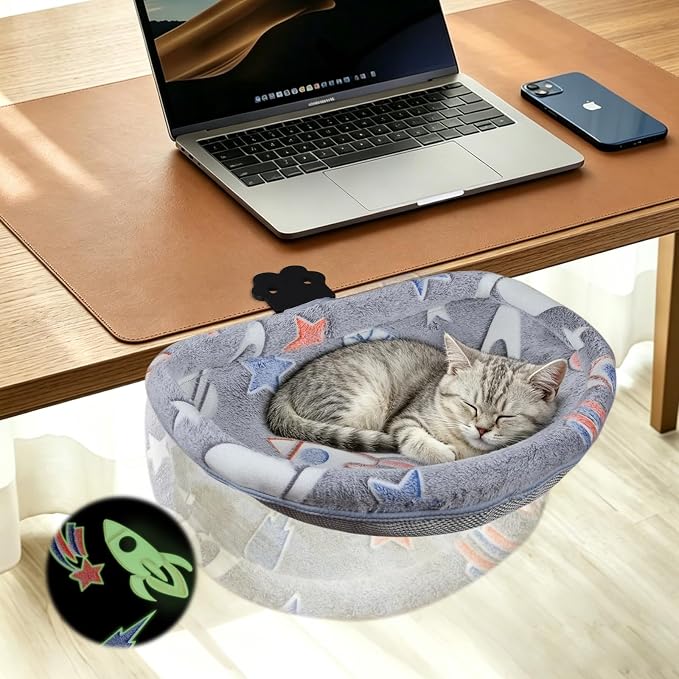 Cat Desk Bed, Adjustable Cat Desk Hammock, Cat Bed for Desk | Glow in The Dark, Removable Washable Cover, Sturdy Metal Frame, Desk Cat Bed, Cat Desk Perch, Supports up to 50 Lbs