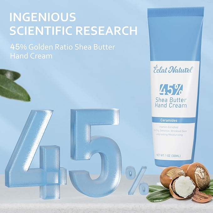 Shea Butter Hand Cream, with Ceramides Niacinamide Vitamin E Lotion Hand Moisturizer, 45% Shea Butter Nourish Moisturizing Cream for Dry Hands, Mini Hand Lotion, 1 Fl Oz