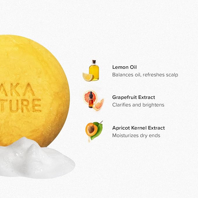 Maka Nature Low-Carbon Shampoo Bar | Korean K-Beauty Haircare with Natural Ingredients for Scalp & Hair Types | Vegan, Eco-Friendly, pH balanced, 3.35oz (Lemon), Made in Korea