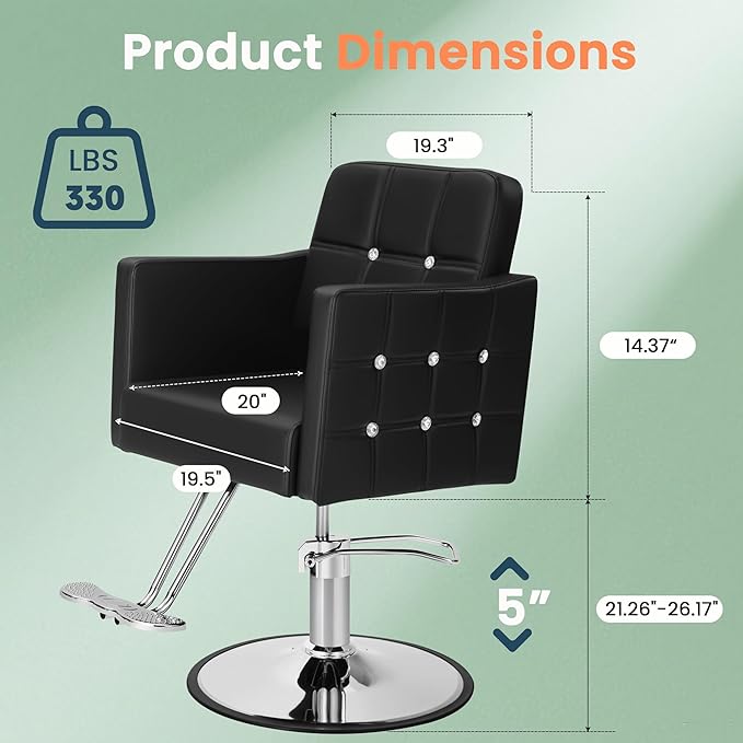 Salon Chair for Hair Stylist, Barber Hair Salon Styling Chair, Stylist Chairs with Hydraulic Pump, 360 Degrees Swivel, High-Density Foam & PU Leather for Beauty Braiding Chairs, Black