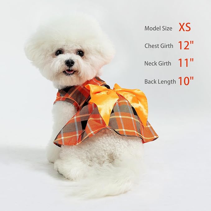 PUPTECK Plaid Dog Dress with Bow Puppy Clothes for Autumn, Orange Plaid M | Puppy Doggie Pet Clothes Outfits Apparel Costume for Wedding Anniversary Birthday Photoshoot for Small Medium Large Dogs Girl