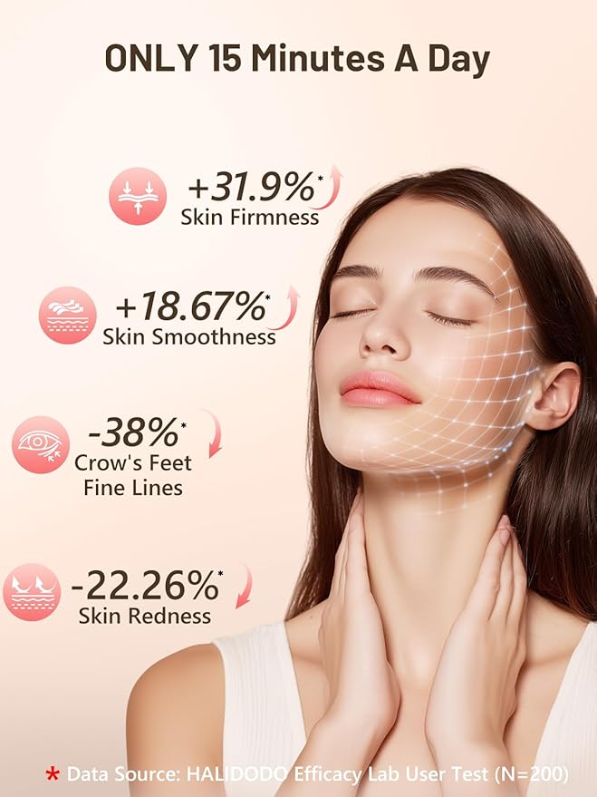 HALIDODO Red Light Therapy for Face, 4 Modes LED Face Mask Light Therapy, 2000mAh Cord-Free Controller with 400 LEDs, Blue, Orange, 850nm Near-Infrared Light Mask with Timer Function at Home (Pink)