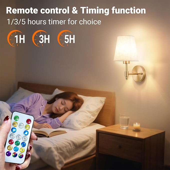 YHCDLAMP Peel and Stick Wall Sconces, No Drilling Stick On Wall Sconce, Wireless Battery Operated Wall Lights, Adhesive Wall Lamp with 10000mAh Battery Bulb for Bedroom Living Room Decor