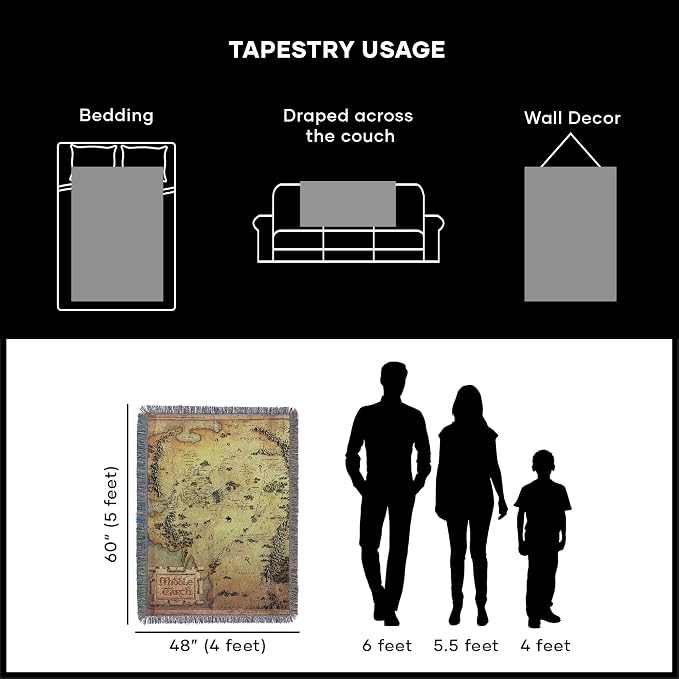 Northwest Lord of the Rings The Hobbit Middle Earth Woven Tapestry Throw Blanket, Soft and Durable Fandom Gift, 48 x 60 Inch