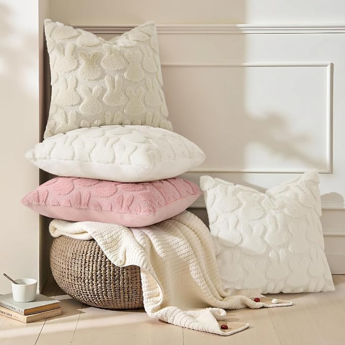 decorUhome Beige Faux Fur Bunny Throw Pillow Covers 12x20 Set of 2 | Plush Soft Wool Jacquard Beige Rabbit Cushion Covers, Modern Farmhouse Easter Holiday Decor PillowCases for Sofa Bed
