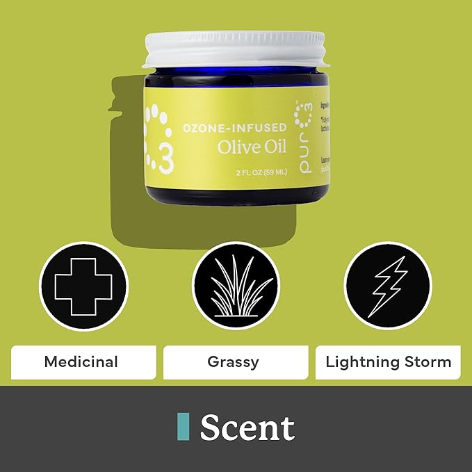PurO3 Ozonated Olive Oil – Pure, Natural, Organic Skincare for Face & Body – Oxygenated Healing Lotion, Moisturizer & Beauty Cream in a Glass Jar – O3 Therapy Salve, 2 oz