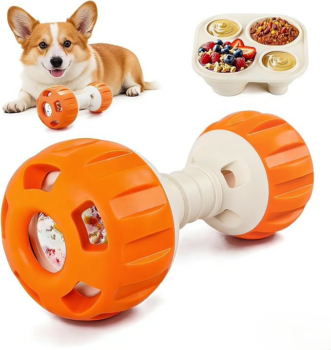 ALL FOR PAWS Dog Frozen Treat Toy, Interactive Slow Feeder Enrichment Toy for Dog, Dumbbell Treat Ball with Food-Grade Silicone Tray, DIY Frozen Puzzle Toy for Small to Large Dogs