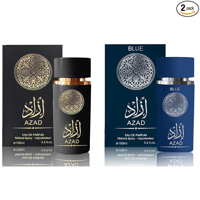 A CENTER AZAD& AZAD Blue Men's Cologne Gift Set - 3.4 Fl Oz Each | Amber Floral & Vanilla,Tobacco,Patchouli Fragrance | Eau de Toilette Duo for Daily & Special Occasions