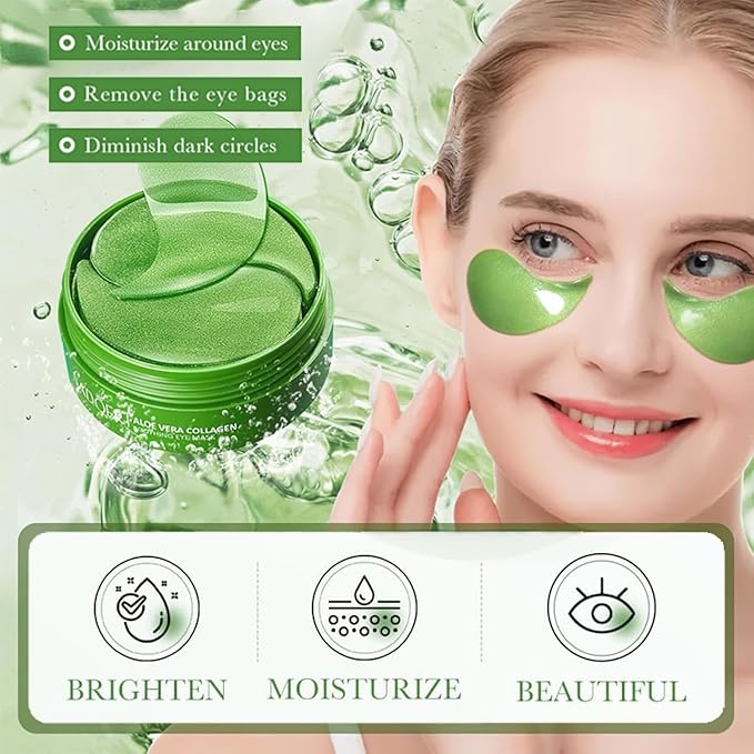 60 PCS Under Eye Patches with Aloe Vera - Natural Eye Mask for Dark Circles, Puffiness & Wrinkles, Anti-Aging Eye Gels to Firm & Smooth Fine Lines, Bags & Under Eye Skin