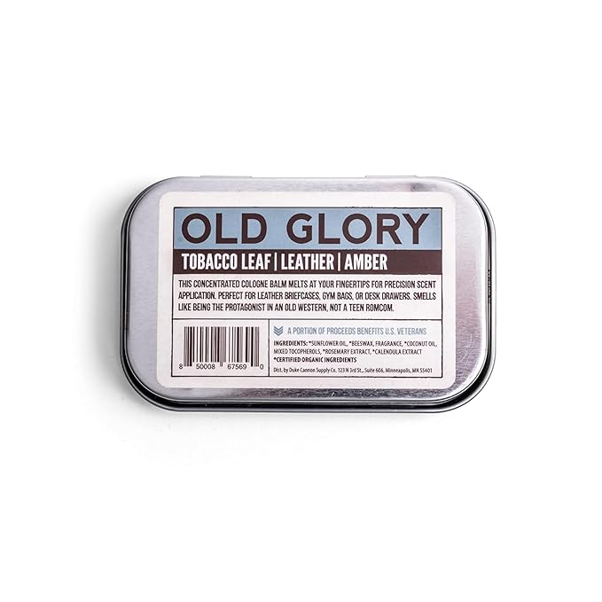 Duke Cannon Solid Cologne - Old Glory Premium Concentrated Cologne Balm, Fresh Tobacco, Amber, and Leather Scent, 1.5 oz. Travel Tin
