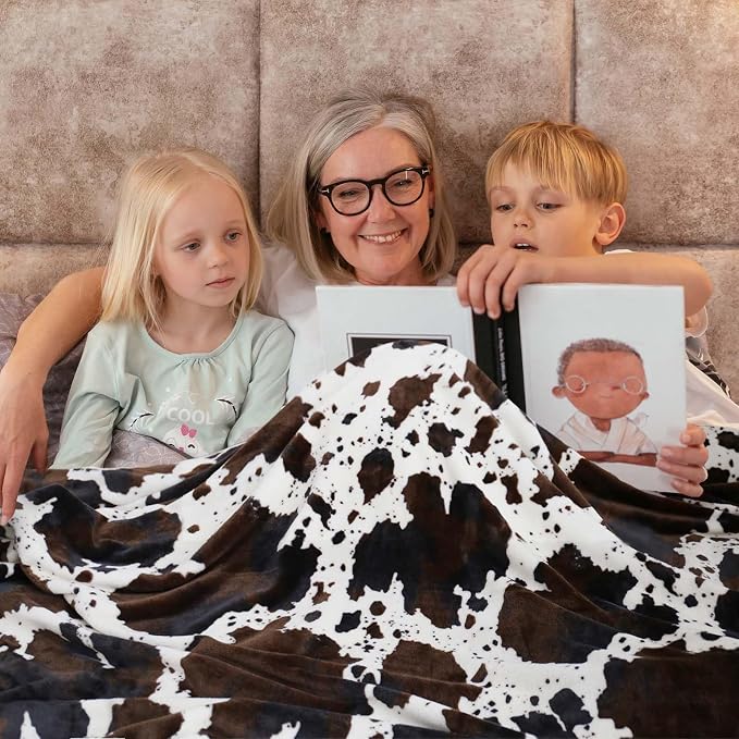 Bnuitland Brown Cow Print Blanket, Large Size 108x90 Inches, 300 GSM Double Sided Lightweight Fuzzy Decor, Super Soft Cozy Gift Flannel Fleece Blanket for Bed/Sofa/Couch/Outdoor