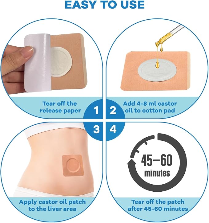 32 Pcs Castor Oil Belly Button Patches, Anti Leakage Disposable Castor Oil Pack Wrap(Oil Not Included),Square