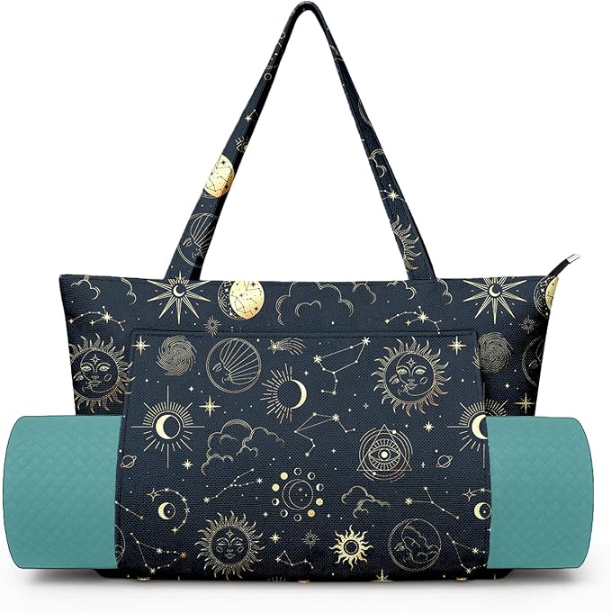 Yoga Bag for Women, Large Canvas Yoga Mat Tote Bag with Yoga Mat Carrier - Large Mat Pocket Fitness Tote for Pilates, Gym, Travel, Office & Beach