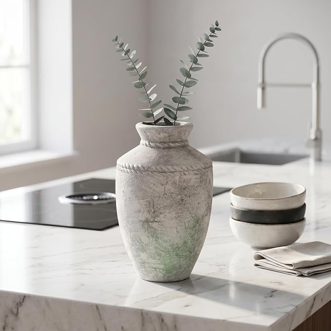 Rustic Ceramic Vase 10 Inch Large Farmhouse Pottery Flower Vases Vintage Decorative Vase for Home Decor Centerpiece for Fireplace Entryway Table Living Room Bedroom Kitchen Decor