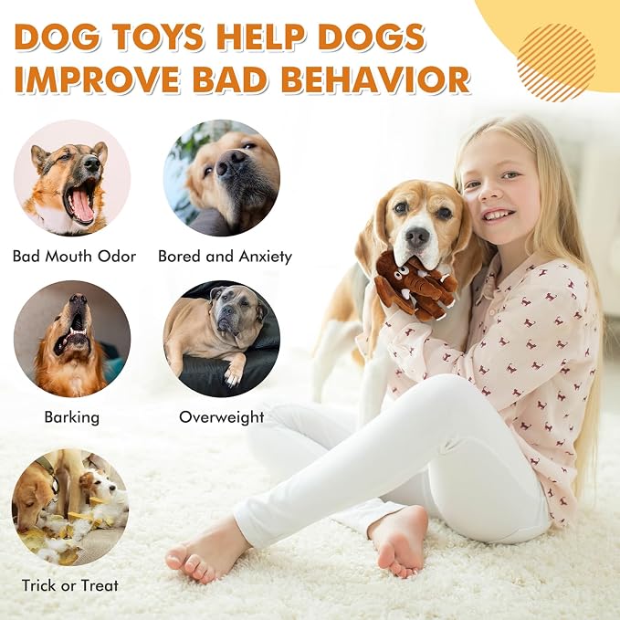 Letsmeet Interactive Plush Dog Squeaky Toys Fun Puppy Toy with Crinkle Paper for Interactive Chew and Play Beat Boredom with This Dog Puzzle Toy for Small Medium Large Dogs