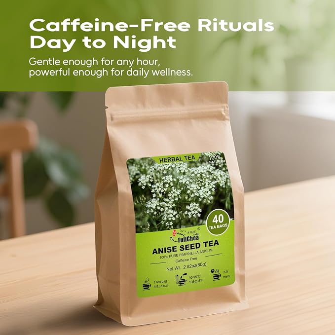 FullChea - Anise Seed Tea Bags, 40 Count, Whole Pimpinella Anisum Seeds | Premium whole anise seed herbal tea, non-GMO, caffeine-free, gentle for digestive comfort, ideal for daily relaxation
