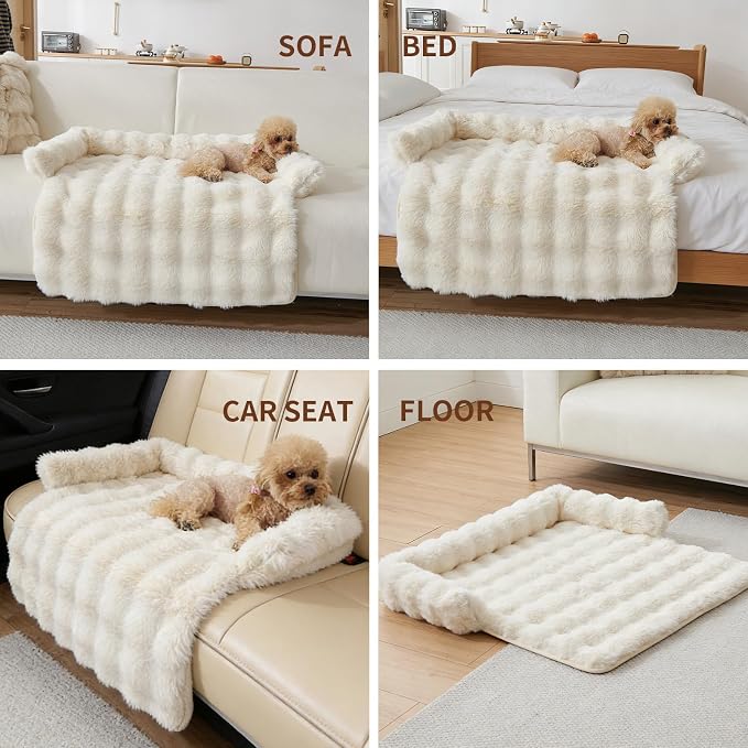 Dog Couch Bed for Dogs & Cats (29.5"x29.5"), Washable Plush Dog Bed for Couch with Bolster, Non-Slip Bottom, Furniture Protector for Sofa, Bed & Car Seat