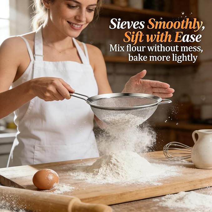 Anaeat Fine Mesh Strainers - Premium Stainless Steel Colander Sieve Sifters, with Durable Mesh and Sturdy Handle, Excellent for Sifting Dry ingredients, Flour, Pastas, Rice, Tea (7.87"）