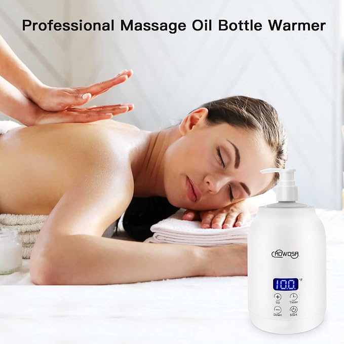 Massage Oil Warmer Bottle Professional Electric Lotion Digital Heater for SPA, Automatic Oil Warmer Heated Oil Lotion Cream for Salon, Barber Shops, Home, with Two Oil Bottle Dispenser (White)