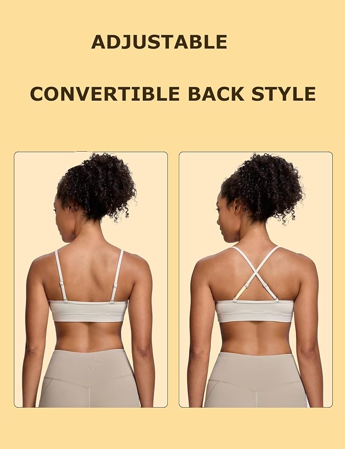 Oalka V Neck Sports Bra for Women Adjustable Padded Thin Straps Wireless Yoga Bras