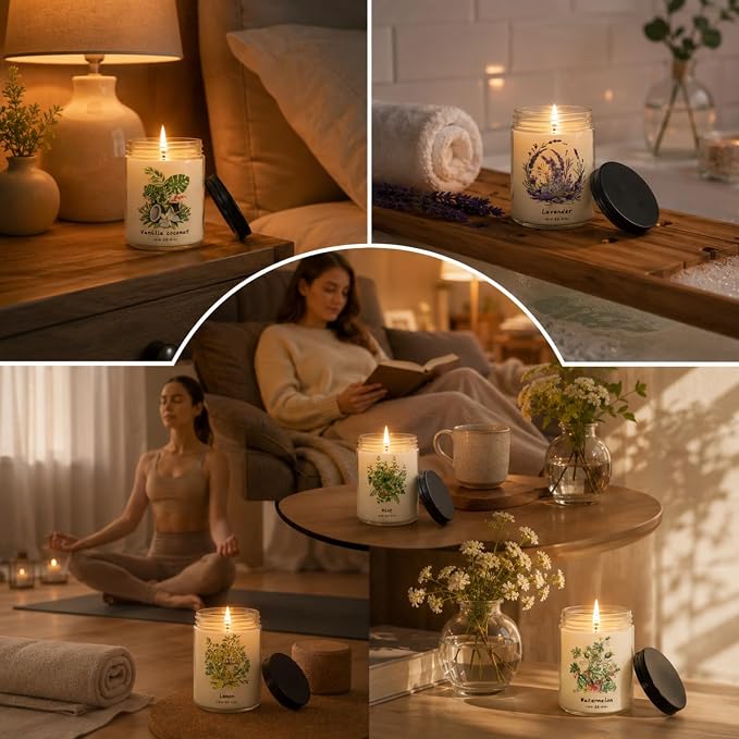 6 Pack Scented Candles Gift Set for Women - Soy Wax Jar Candles | 37.8oz Up to 300 Hours Long Lasting Burn Time, Fresh Scents - Watermelon, Vanilla Coconut, Lavender, Lemon, Mint, Ocean