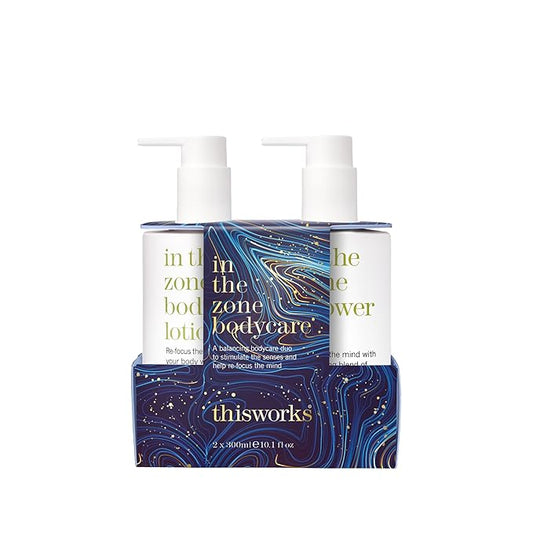 This Works In The Zone Duo – Shower Gel 300ml & Body Lotion 300ml – Balancing Bodycare with Coconut Oil, Glycerin, Eucalyptus & Frankincense to Cleanse, Nourish & Refocus the Mind
