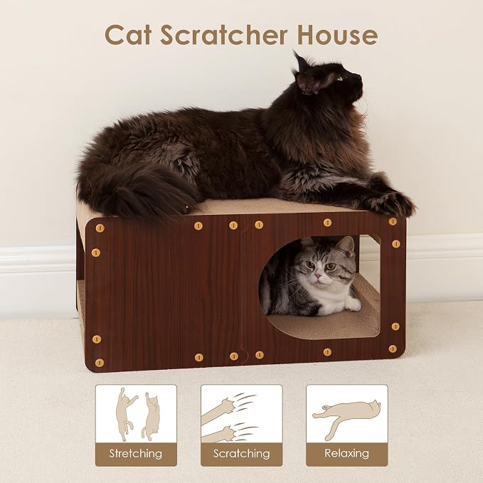 EHEYCIGA Cardboard Cat Scratcher House, 23-Inch Cat Scratch pad, Dark Brown | Cat Scratching Board for Indoor Cats, High-density Corrugated Paper, Multi-function, Anti-scratch, Easy Install, Extra Large