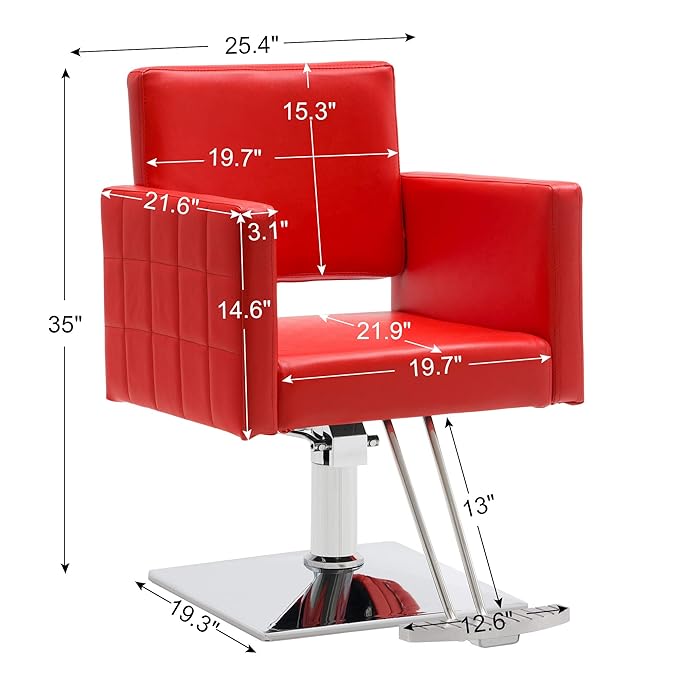 BarberPub Salon Chair for Hair Stylist, Hydraulic Stylist Chair, Adjustable Height, PVC Leather, 360 Degrees Swivel, Barbershop, Home Salon, Adult 8821 (Red)
