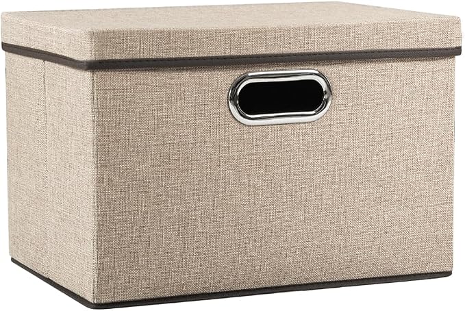 Collapsible Storage Cubes with Lids [1-Pack] Jute Fabric Foldable Storage Boxes Organizer Containers Baskets Bins with Cover for Home Bedroom Closet Office Nursery (14.9x9.8x9.8)