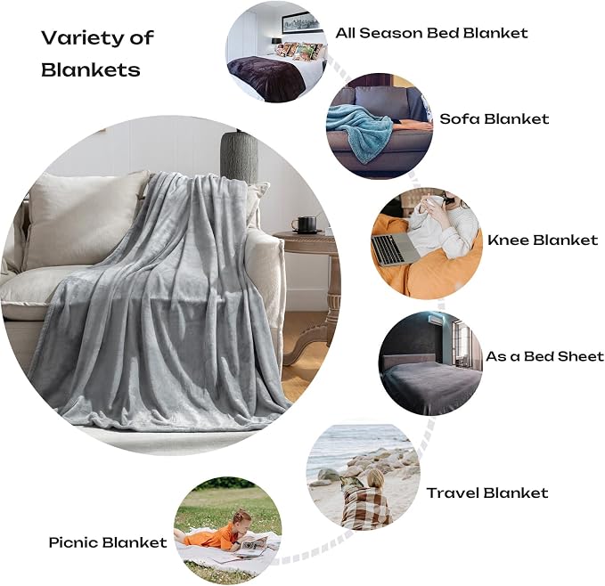 Grey Fleece Plush Throw Blanket 60"x80"for Couch Sofa Fuzzy Cozy Flannel | Super Soft Lightweight Microfiber Blanket for Bed Chair bedroom Home Decor All Season,Birthday Gifts for Women Mom Adult