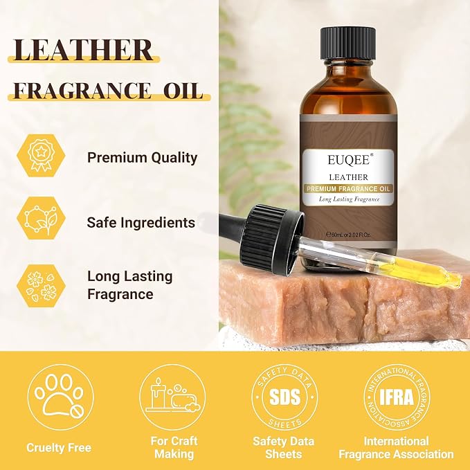 EUQEE 60ML Leather Fragrance Oil with Glass Dropper (2.02 Fl oz) | Essential Oil for Diffuser, Candle Making, DIY Soap