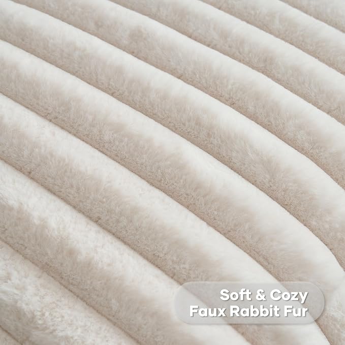 FUTEI Pack of 2 Faux Fur Throw Pillow Covers 20x20 Inch, Light Beige | Fluffy Faux Rabbit Fur Front/Premium Velvet Back,Hidden Zipper,Machine Washable,Non-Shedding,Colorfast,Insert Not Included.