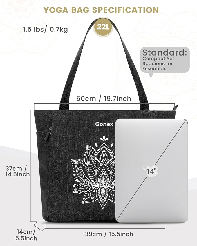 Gonex Yoga Mat Bag, Large Tote Bag with Multi Pockets for Women Men, Canvas Mat Carrier, Full Zipper Easy Access for Pilates Gym Travel