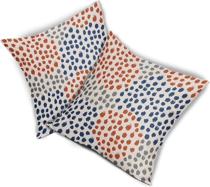 Blue Orange Pillow Covers 18x18 Set of 2 Boho Design Gray Dot Throw Pillows Modern Trendy Fall Print Decorative Outdoor Pillowcase Holiday Cushion Cover Linen Pillow Case Decor for Sofa Couch Bed