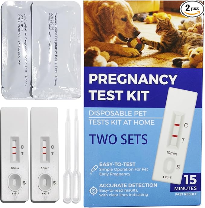 LBO Dog Pregnancy Test Kit at Home - 2 PCS Urine Early Pregnancy Test for Pet/Dogs/Cats (A-Urine 2PCS) Urine Pee Based no Blood Painless,Higher Accurate,10-15 Minute Results