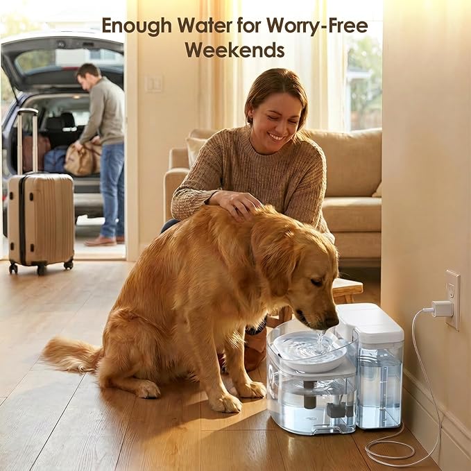 11L/372oz Large Dog Water Fountain, No Spill Automatic Dog Water Bowl Dispenser with Multi-Layer Filtration, Flowing Dog Water Dispenser with Deep Basin, BPA-Free, Ultra Quiet and Easy to Clean