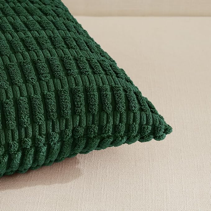 Fancy Homi 4 Packs Decorative Throw Pillow Covers for Living Room Couch Bed, Modern Farmhouse Boho Home Décor Accent Cushion Case, 22" x 22", Dark Green