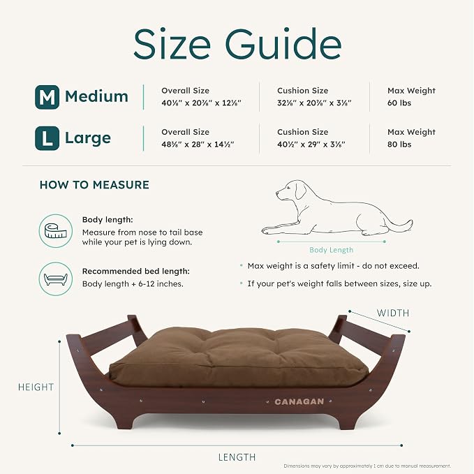 CANAGAN Elevated Wood Dog Bed Frame with Cushion, WalnutPattern, Medium | Raised Dog Couch Bed with Washable Cover and Plush PP-Filled Cushion, Furniture-Style for Indoor Living