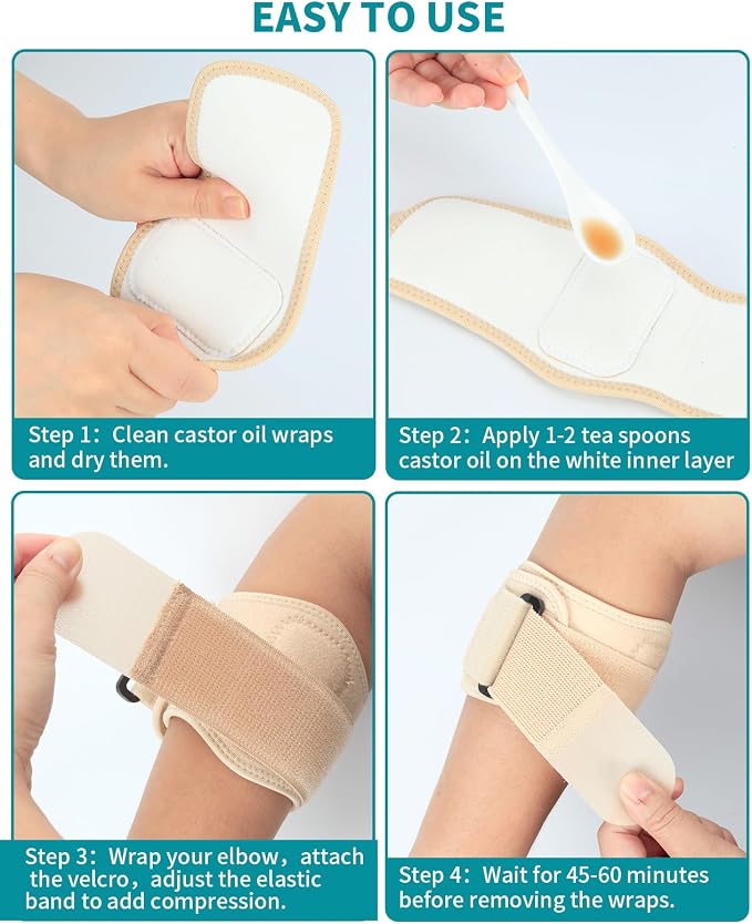 Castor Oil Pack Wrap for Tennis & Golfer's Elbow Castor Oil Wrap Tennis Elbow Brace Strap for Tendonitis Relief for Women Men Right & Left Hands,1 Per Pack S-M
