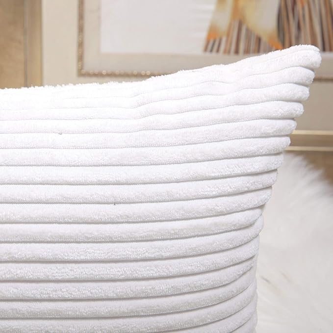 Home Brilliant Striped Corduroy Pillow Cover 24x24 Euro Throw Pillow Sham Accent Couch Cushion Cover for Summer Decor, 24 x 24 inch (60cm), Creamy White