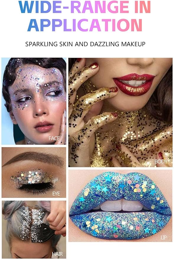 Silver Body Glitter Stick, Sparkling Holographic Sequins Neon Outfit Party Concert Music Mardi Gras Accessories Hair and Body Glitter Gel Makeup.
