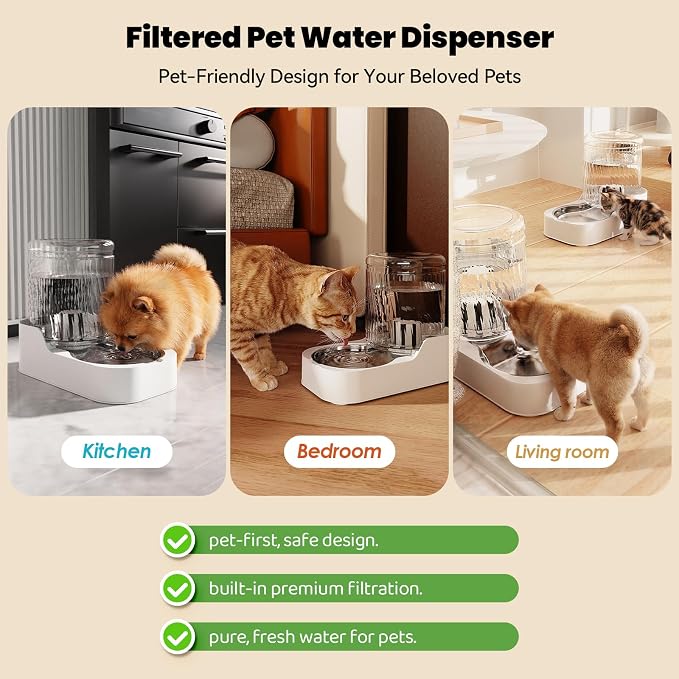 Automatic Cat Water Dispenser with Stainless Steel Bowl | Dog Water Bowl Dispenser Adjustable Water Dispensing, Auto Pet Waterer for Cats and Dogs