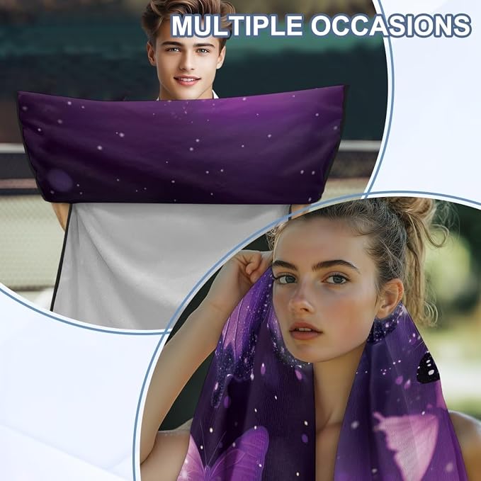 INSTANTARTS Purple Butterfly Towel Car Seat Covers Sports Car Towel Mat for Yoga and Travel